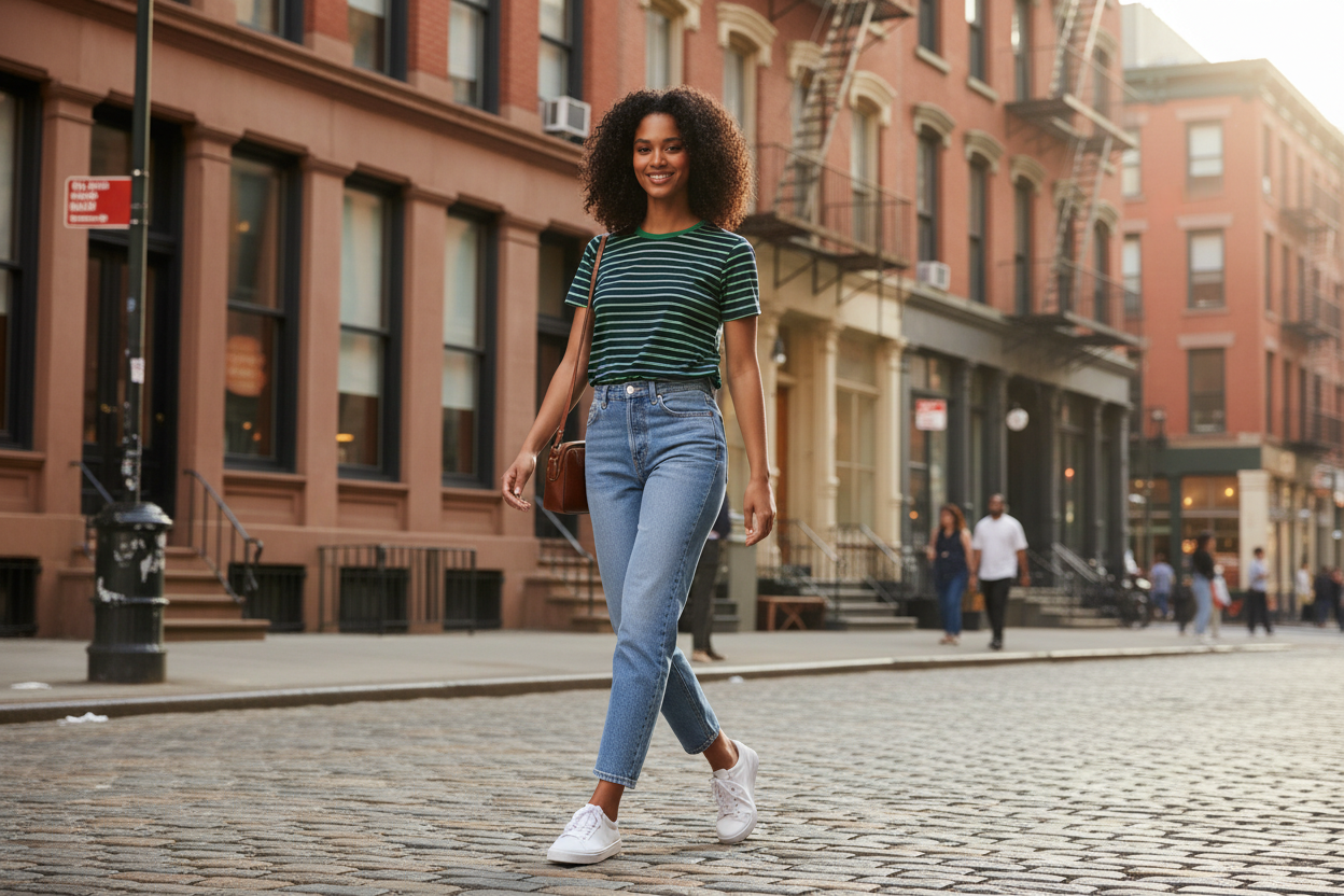 Hero Banner - Navy & Green Striped Tee