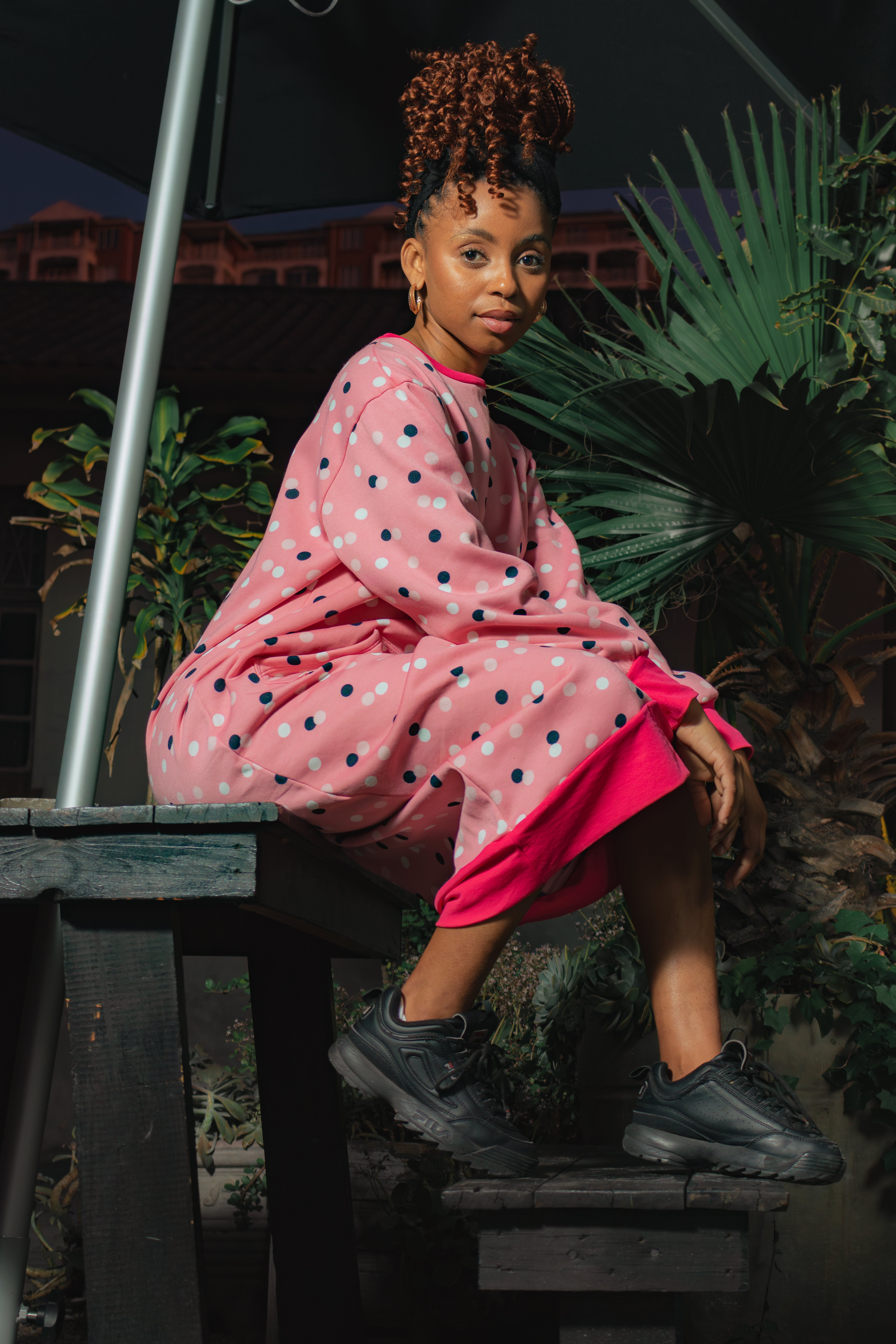 Ella Polka‑Dot Sweatshirt Dress