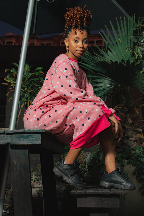 Ella Polka‑Dot Sweatshirt Dress