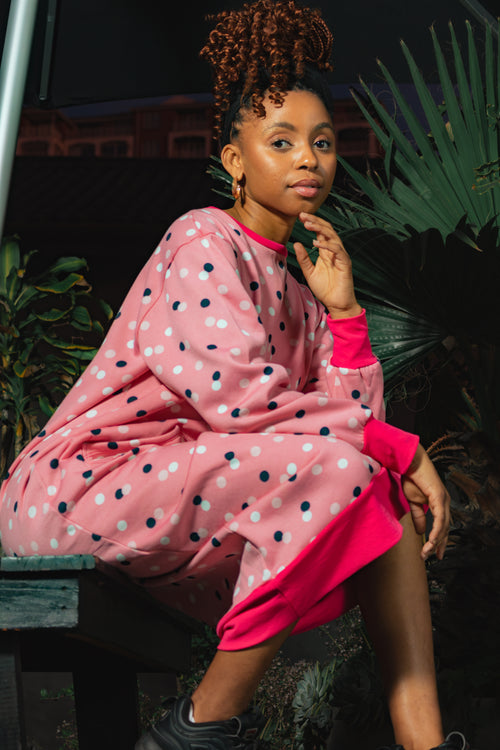 Ella Polka‑Dot Sweatshirt Dress