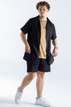 Black Linen Men Shorts and Shirt Set