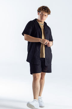 Black Linen Men Shorts and Shirt Set