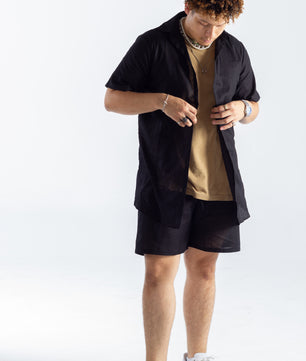Black Linen Men Shorts and Shirt Set