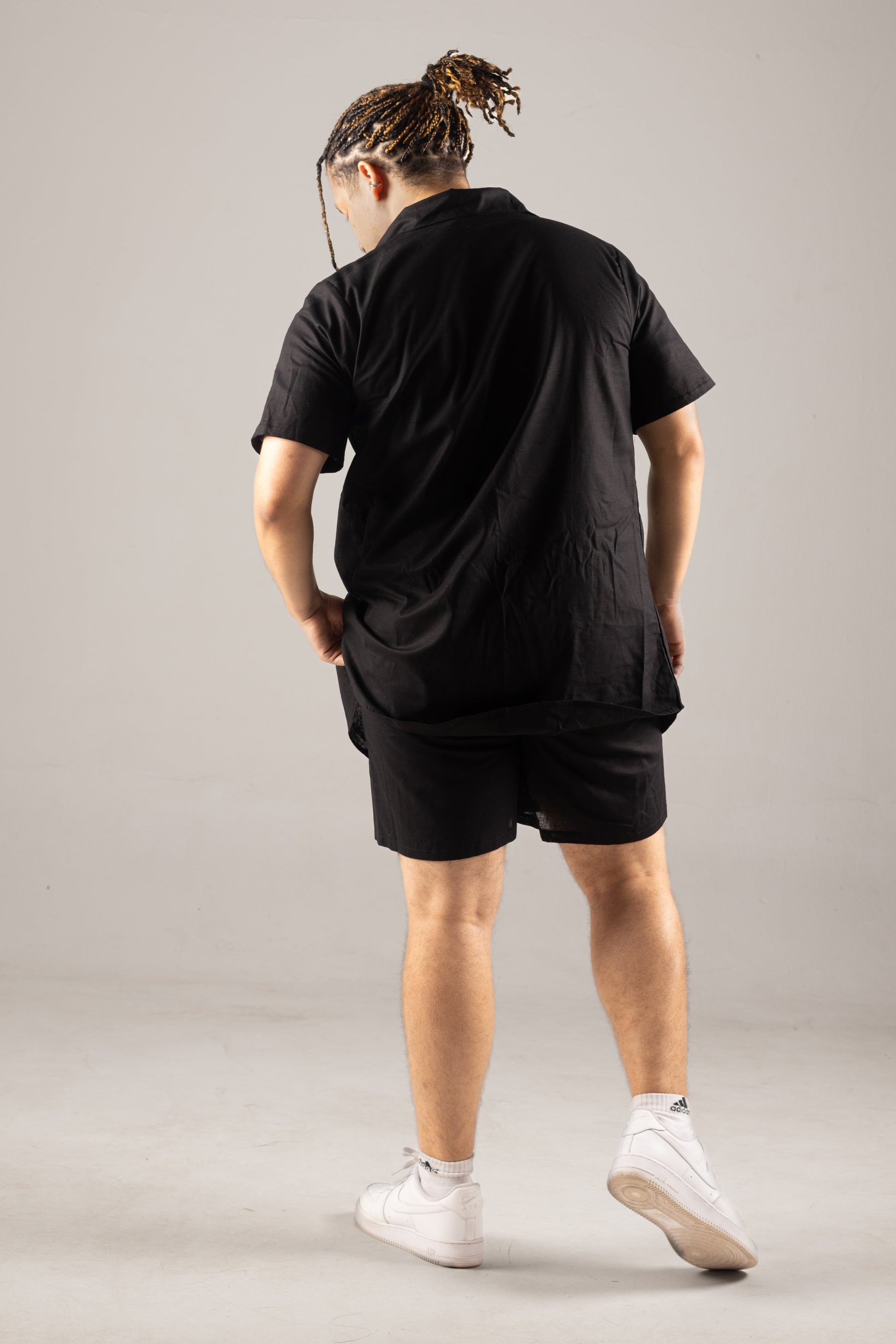 Black Linen Men Shorts and Shirt Set