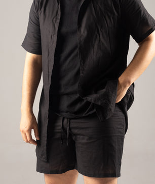 Black Linen Men Shorts and Shirt Set