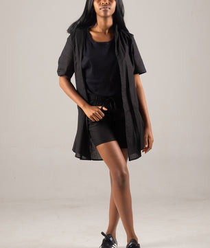 Black Linen Women Shorts and Shirt Set