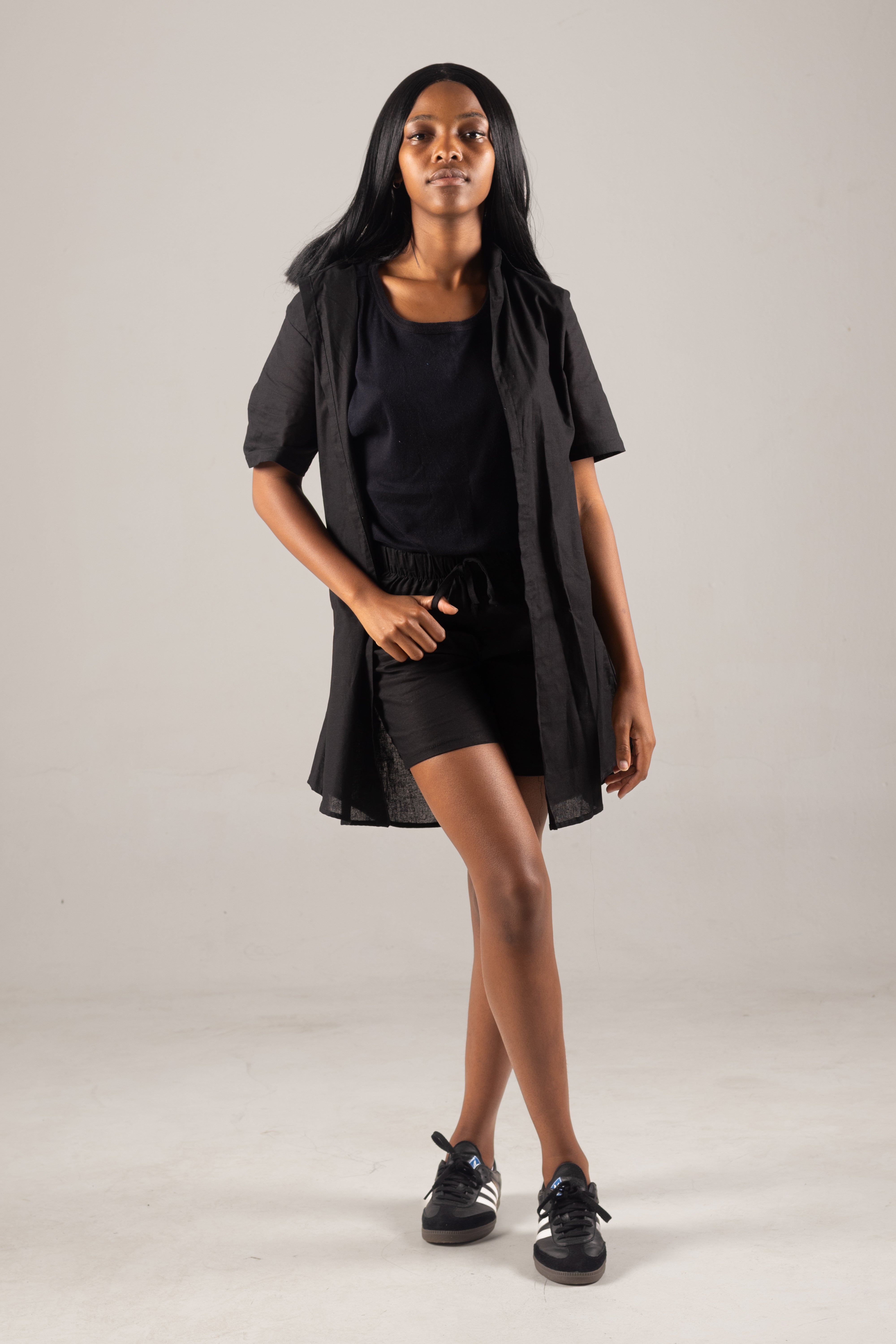Black Linen Women Shorts and Shirt Set