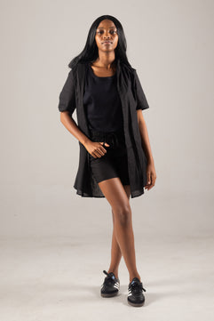 Black Linen Women Shorts and Shirt Set