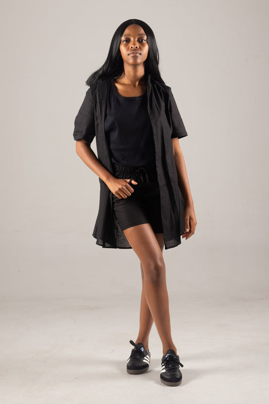 Black Linen Women Shorts and Shirt Set