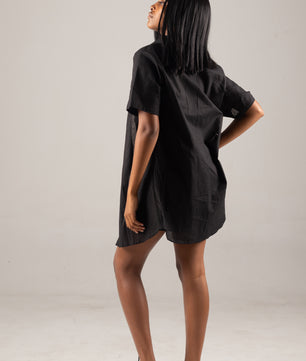 Black Linen Women Shorts and Shirt Set