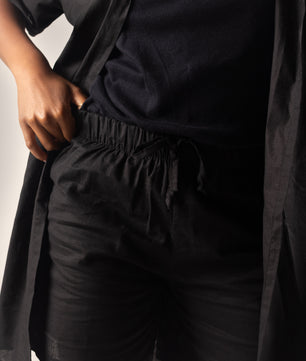 Black Linen Women Shorts and Shirt Set