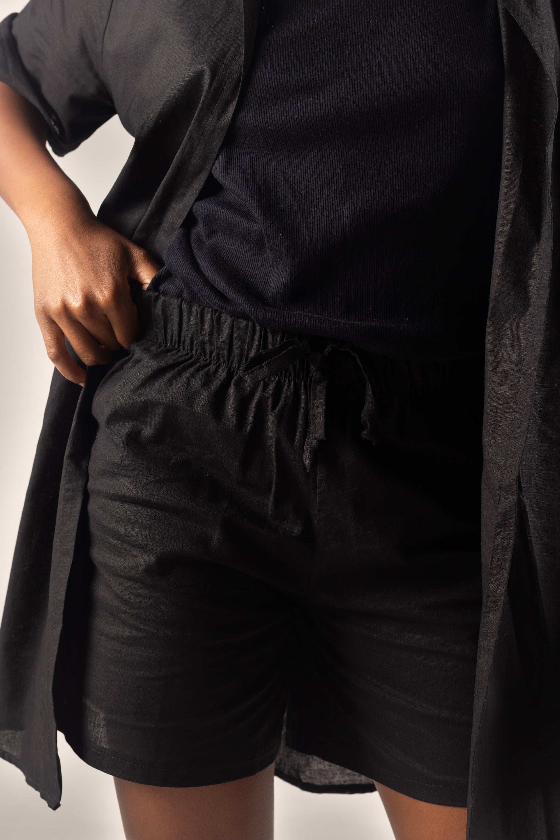 Black Linen Women Shorts and Shirt Set