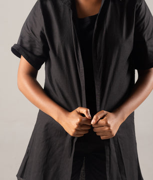 Black Linen Women Shorts and Shirt Set