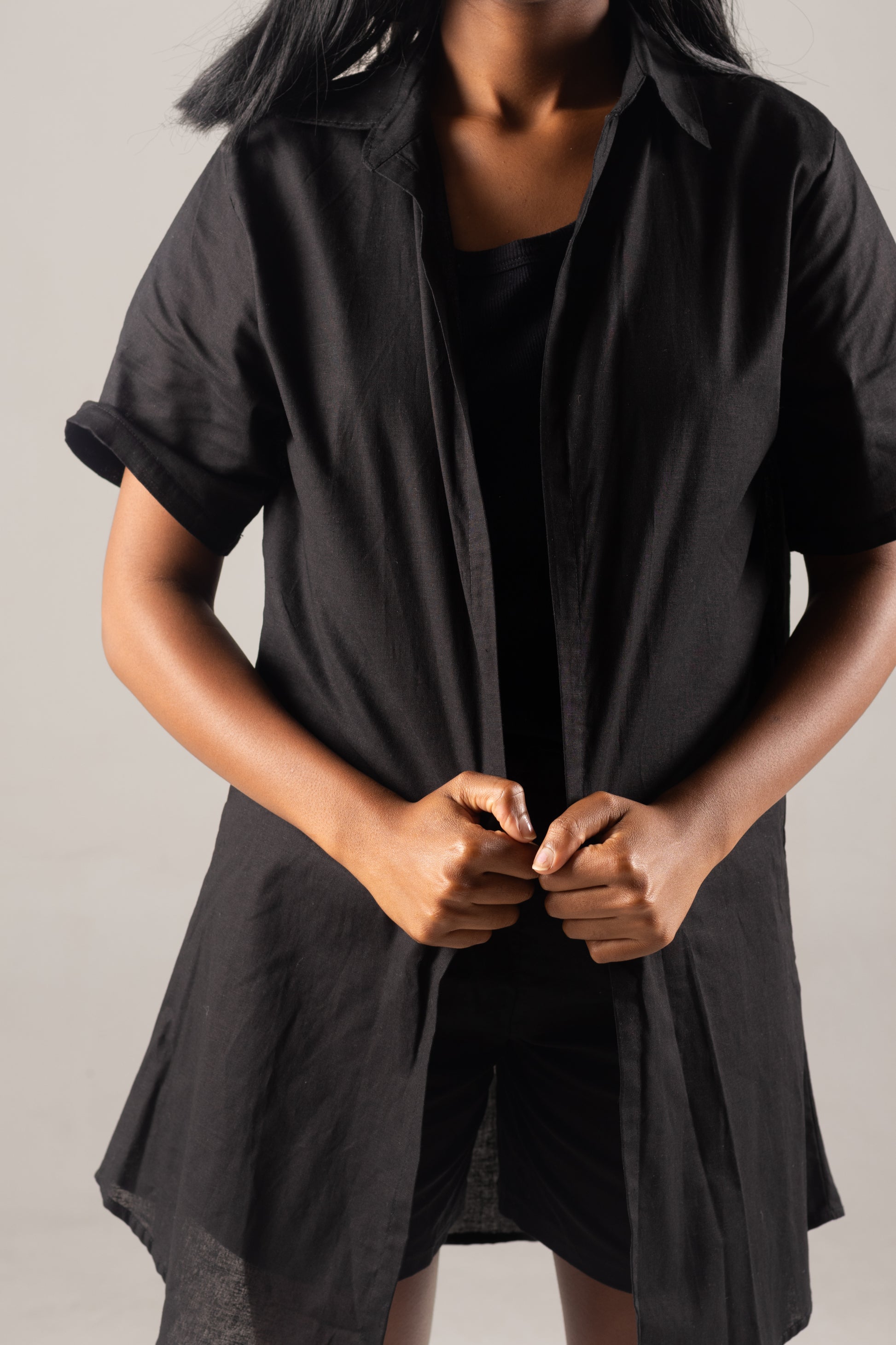 Black Linen Women Shorts and Shirt Set