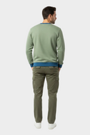 Model in Sage Green Pullover - Back View