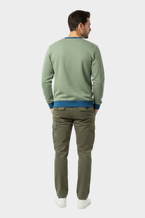 Model in Sage Green Pullover - Back View