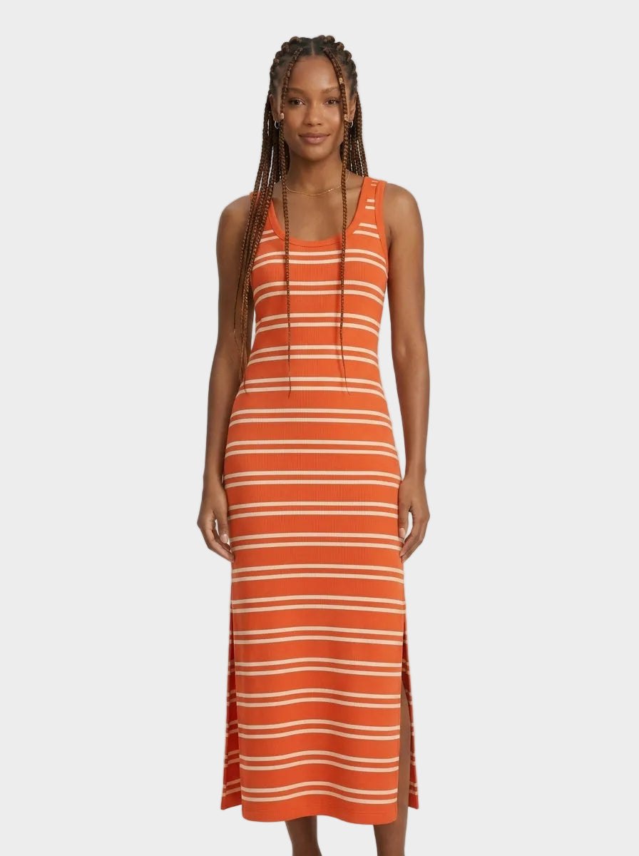 Orange Striped Tank Maxi Dress