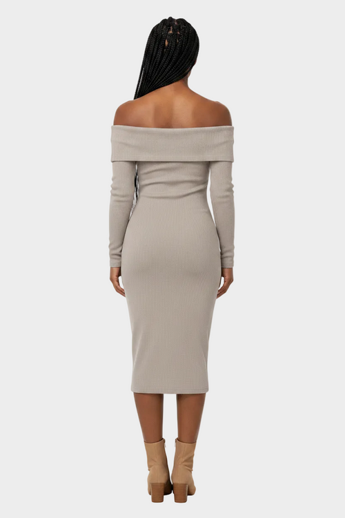 Back view of dress on brown model with braids