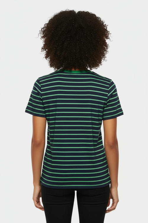 Back view - Navy & Green Striped Tee