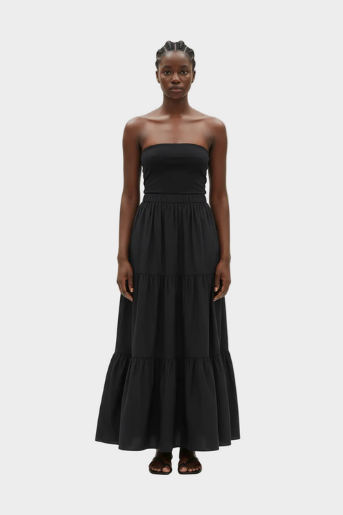 Black Tiered Maxi Skirt Front
