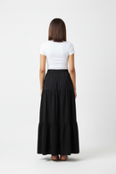 Black Tiered Maxi Skirt Front