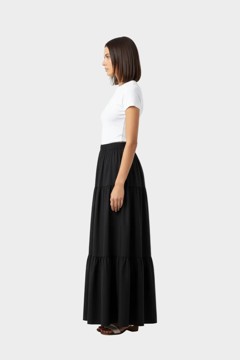 Black Tiered Maxi Skirt Side