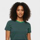 Close-up view - Navy & Green Striped Tee