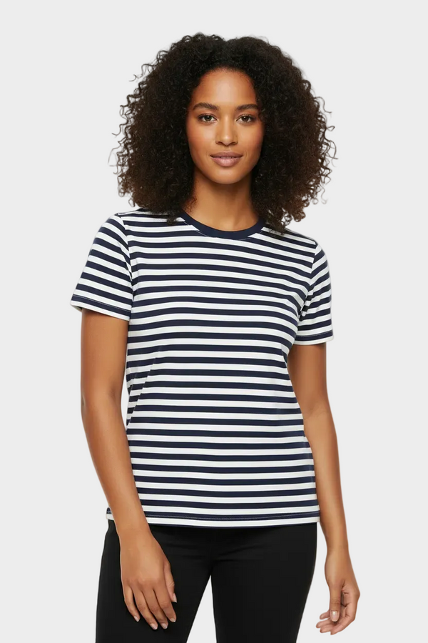 Front View – Navy Stripe Tee