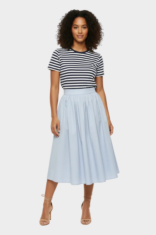 Light Blue Gathered Midi Skirt