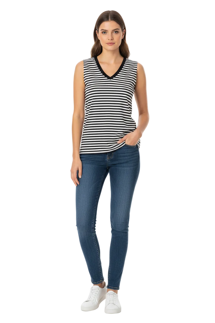 Navy & White Stripe V-Neck Tank