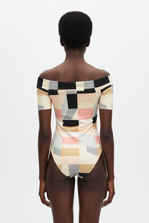 Geometric block print bodysuit back