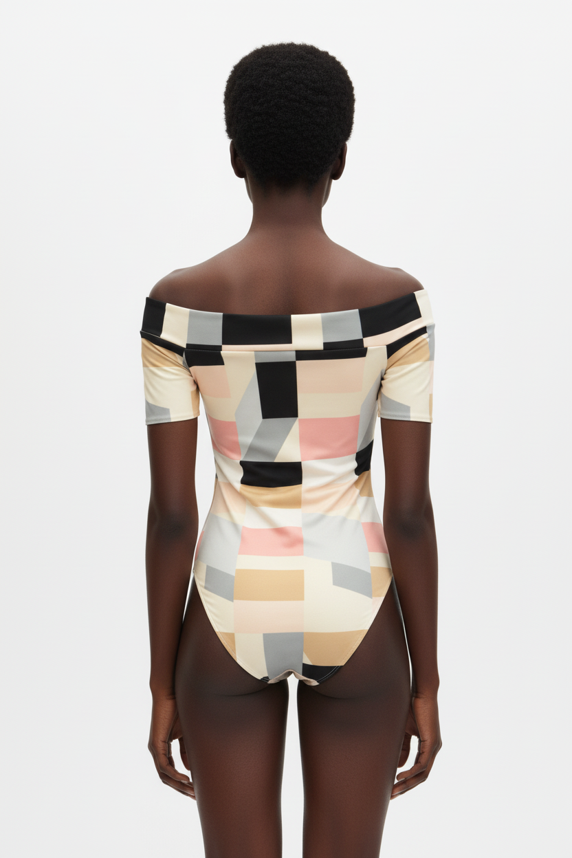 Geometric block print bodysuit back