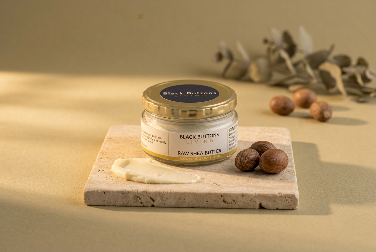 Black Buttons Living raw shea butter