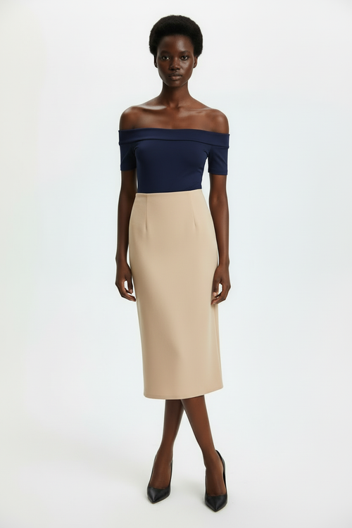 Navy bodysuit with midi skirt