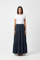 Navy Tiered Maxi Skirt Front Natural