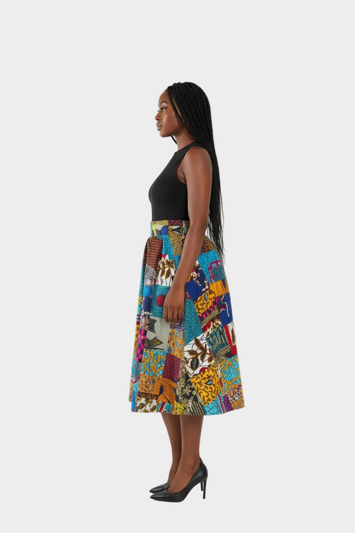 Patchwork African Print Skirt - Side View Revised