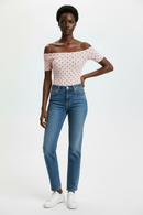 Pink Polka‑Dot Off‑Shoulder Bodysuit