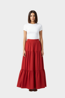 Red Tiered Maxi Skirt Front Natural