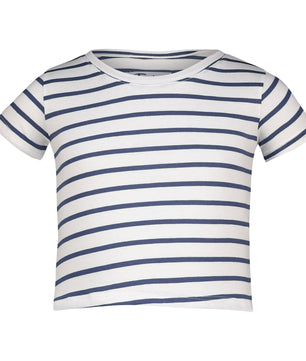 Boys Short Sleeve Pyjama Set White Navy Stripe